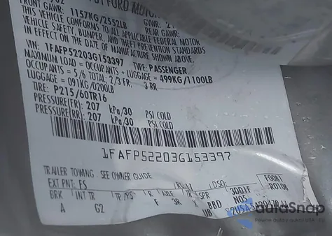 2003 Ford Taurus Lx from USA, damaged, VIN 1FAFP52203G153397